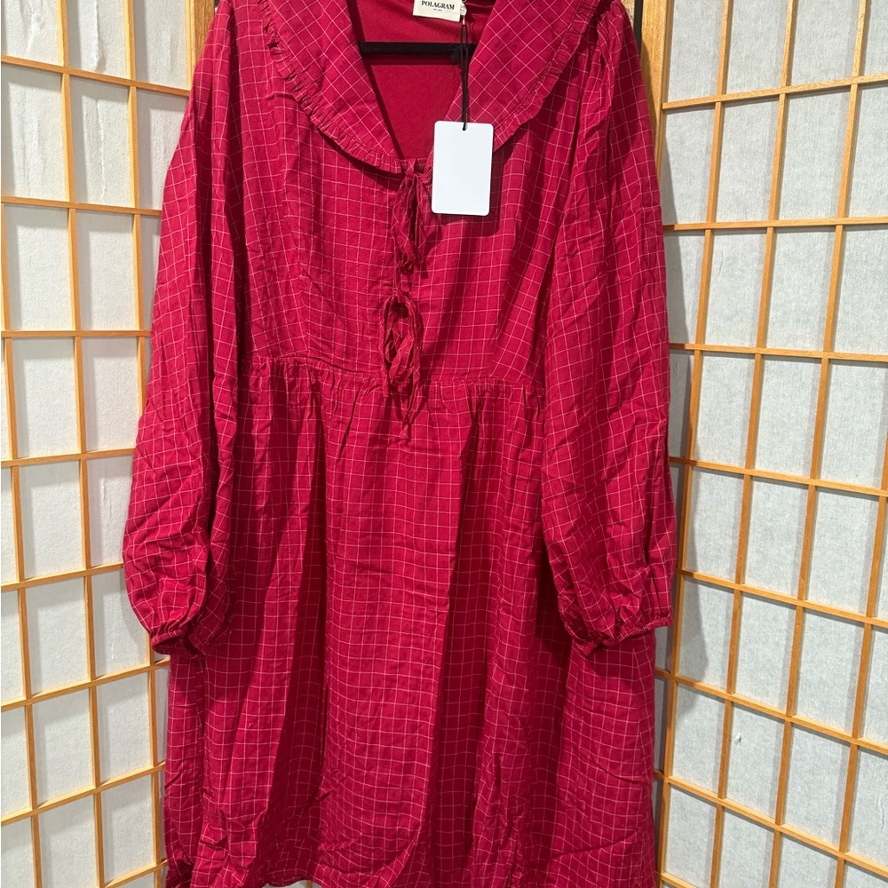 Polagram Red Plaid Long-Sleeve mini Dress